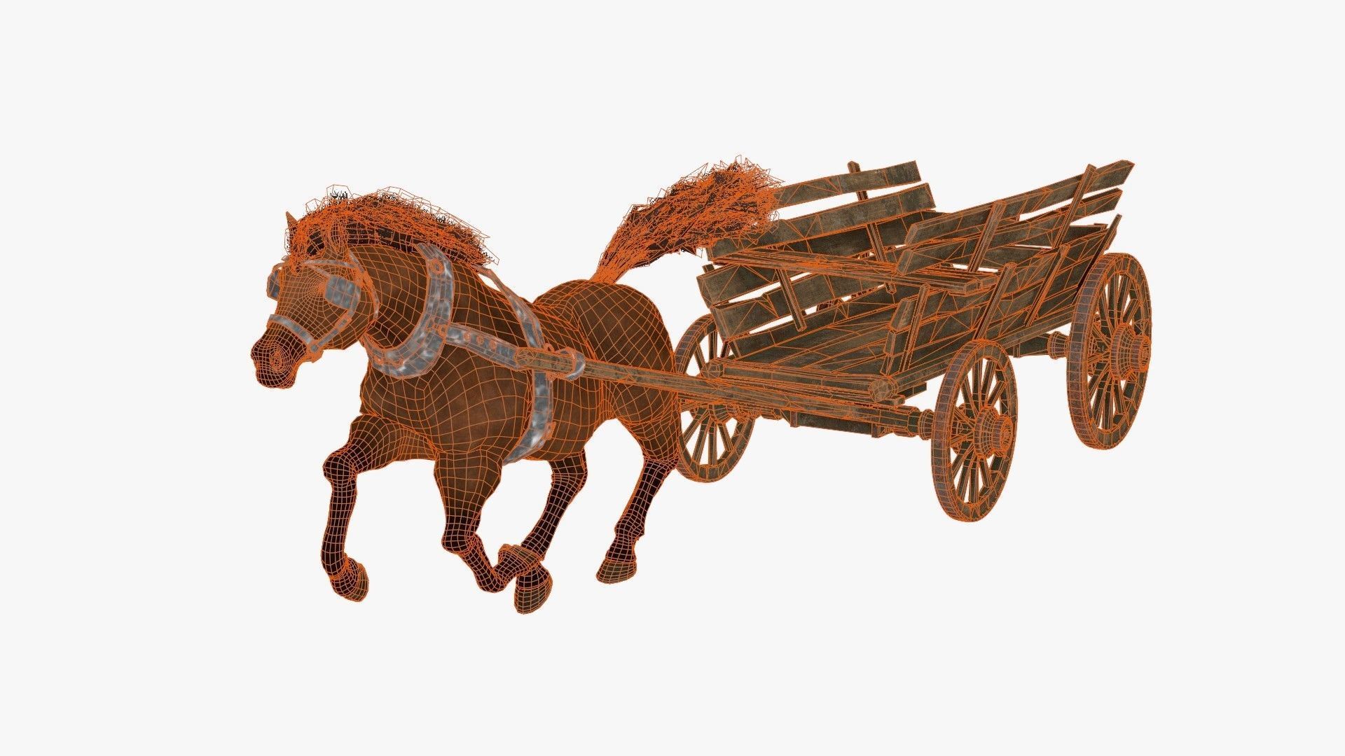 Dray with Horse Rigged Low-poly 3D model_26