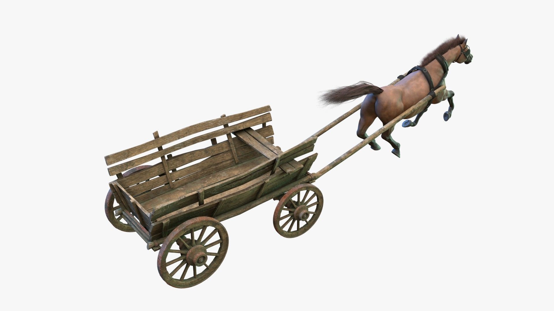 Dray with Horse Rigged Low-poly 3D model_10