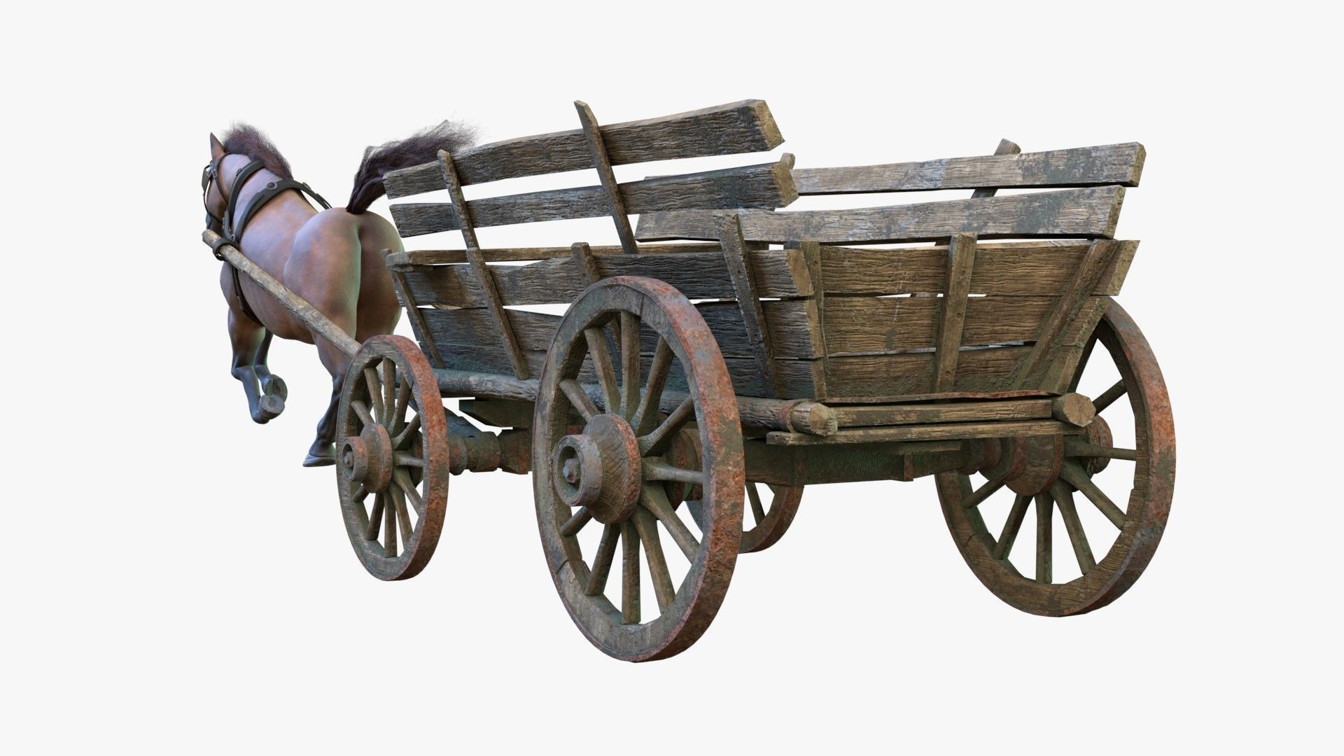 Dray with Horse Rigged Low-poly 3D model_2