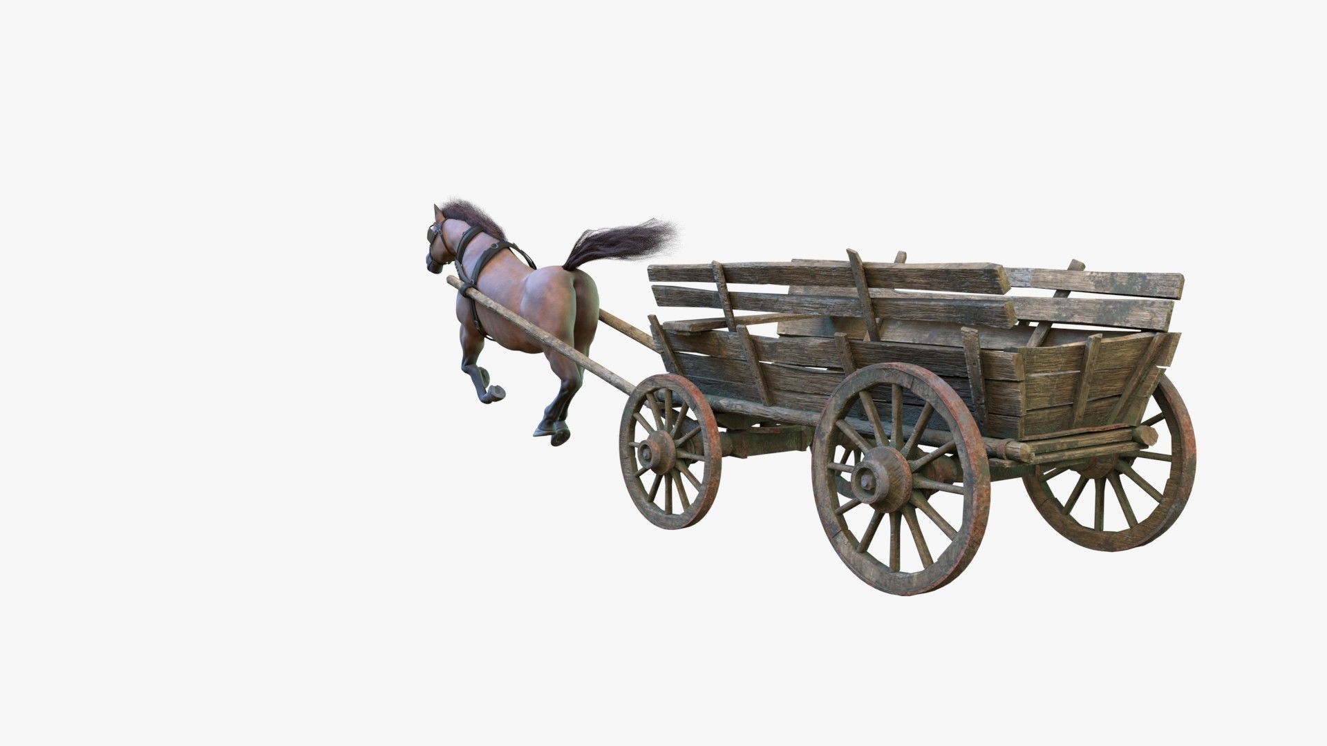 Dray with Horse Rigged Low-poly 3D model_19