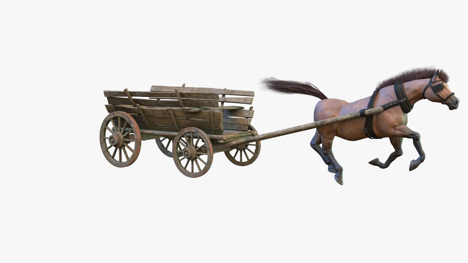 Dray with Horse Rigged Low-poly 3D model_18