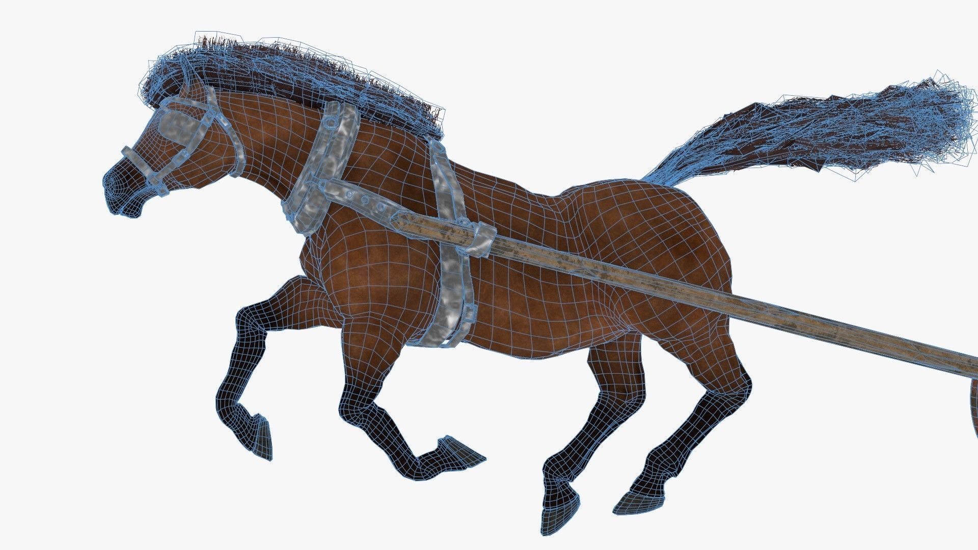 Dray with Horse Rigged Low-poly 3D model_24