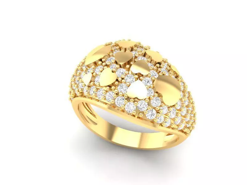 Romantic Heart Dome Diamond Ring for Women 503 3D print model