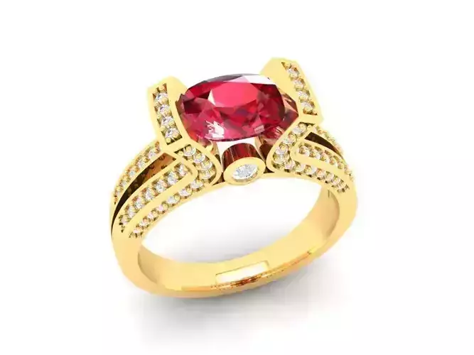 Elegant Split Shank Emerald Ruby Diamond Ring for Women  504