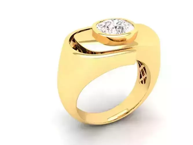 Modern Signet Mens Ring with Round Gemstone Jewelry  507