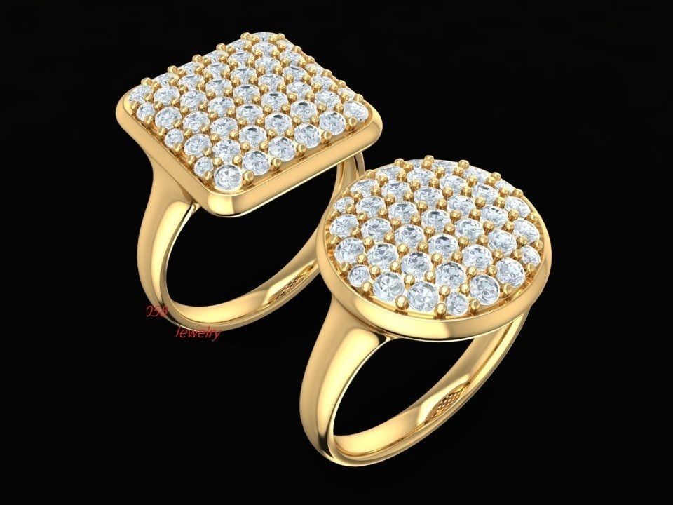 Round and Square Face Pave Stone Men Ring Jewelry 509 3D print model_3