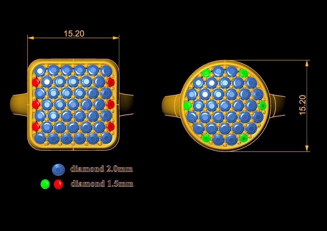 Round and Square Face Pave Stone Men Ring Jewelry 509 3D print model_5
