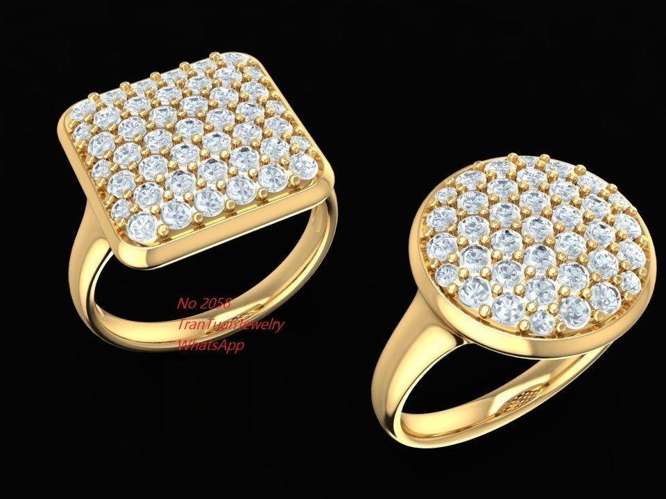 Round and Square Face Pave Stone Men Ring Jewelry 509 3D print model_2