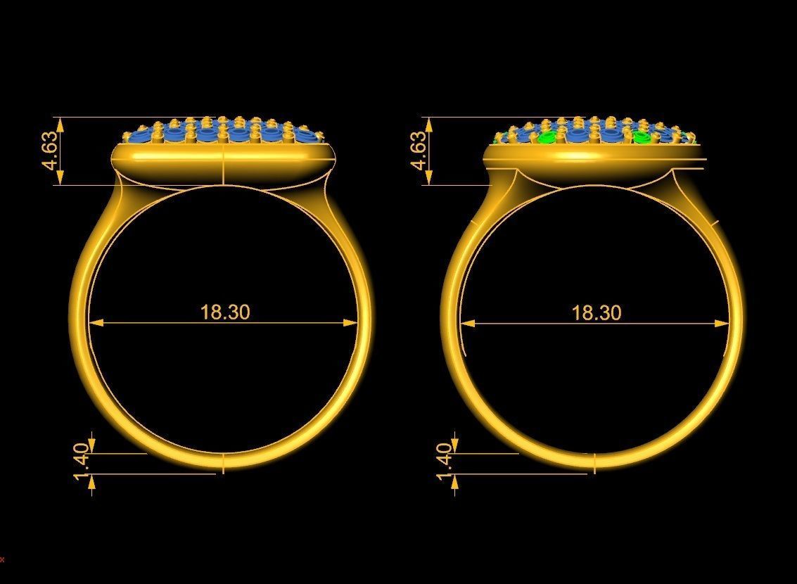 Round and Square Face Pave Stone Men Ring Jewelry 509 3D print model_4