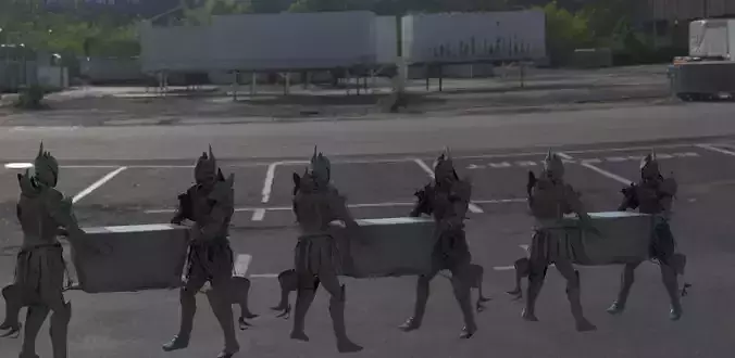 Warriors carrying chests of gold