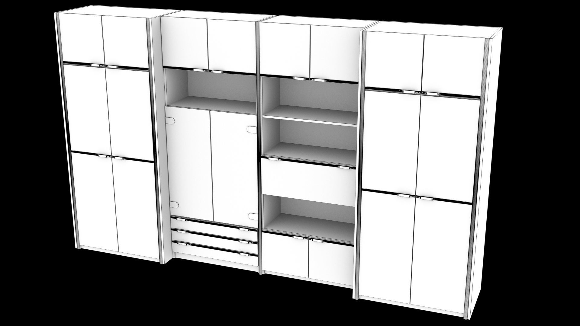 wooden cabinet set 3D model_1
