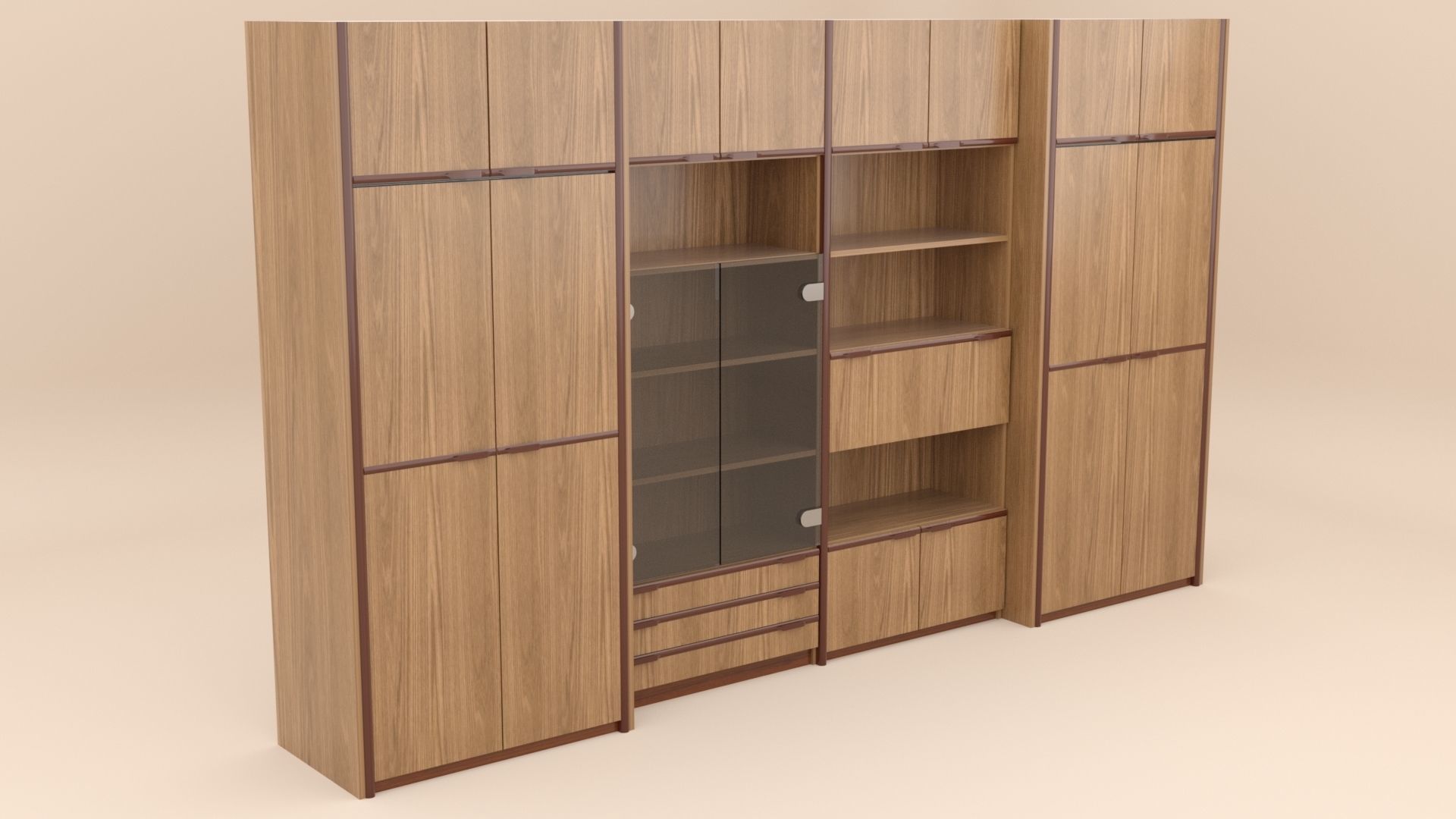 wooden cabinet set 3D model_4