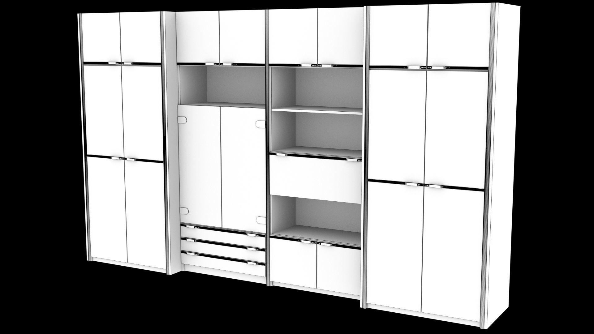 wooden cabinet set 3D model_3