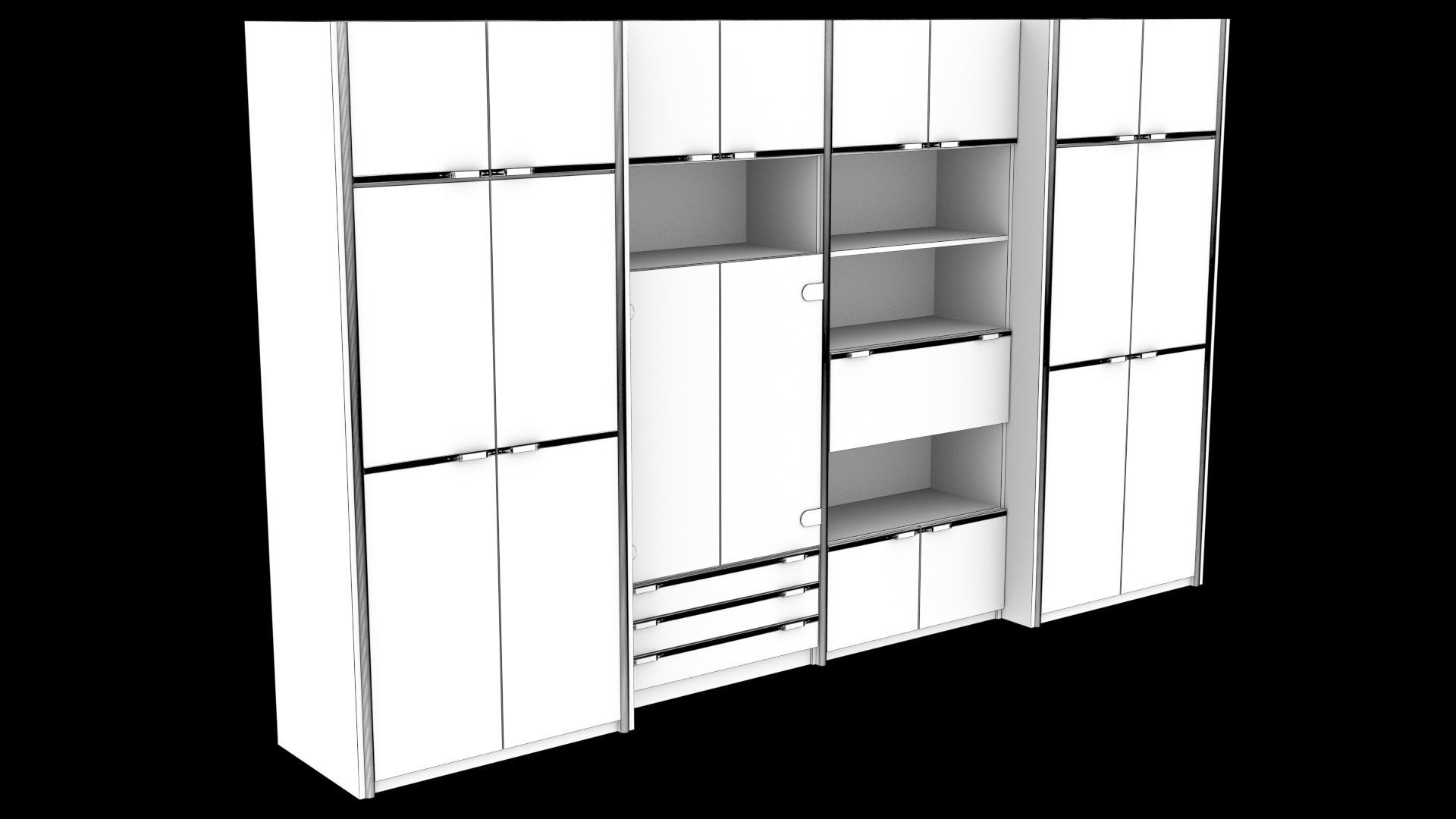 wooden cabinet set 3D model_5