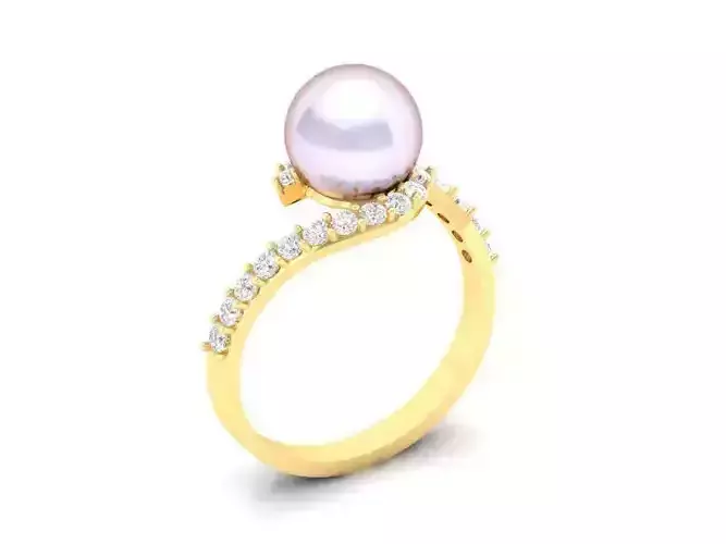 Womens Pearl Diamond Gold Ring 3D Model   516