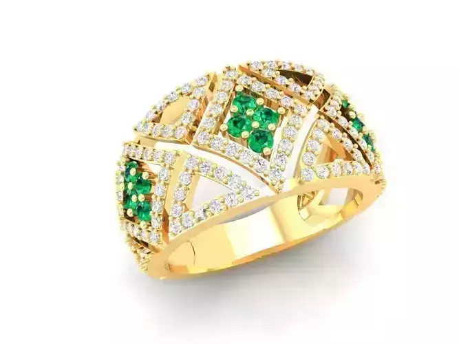 Womens Luxury Square Gemstone Diamond Gold Ring 3D Model   517