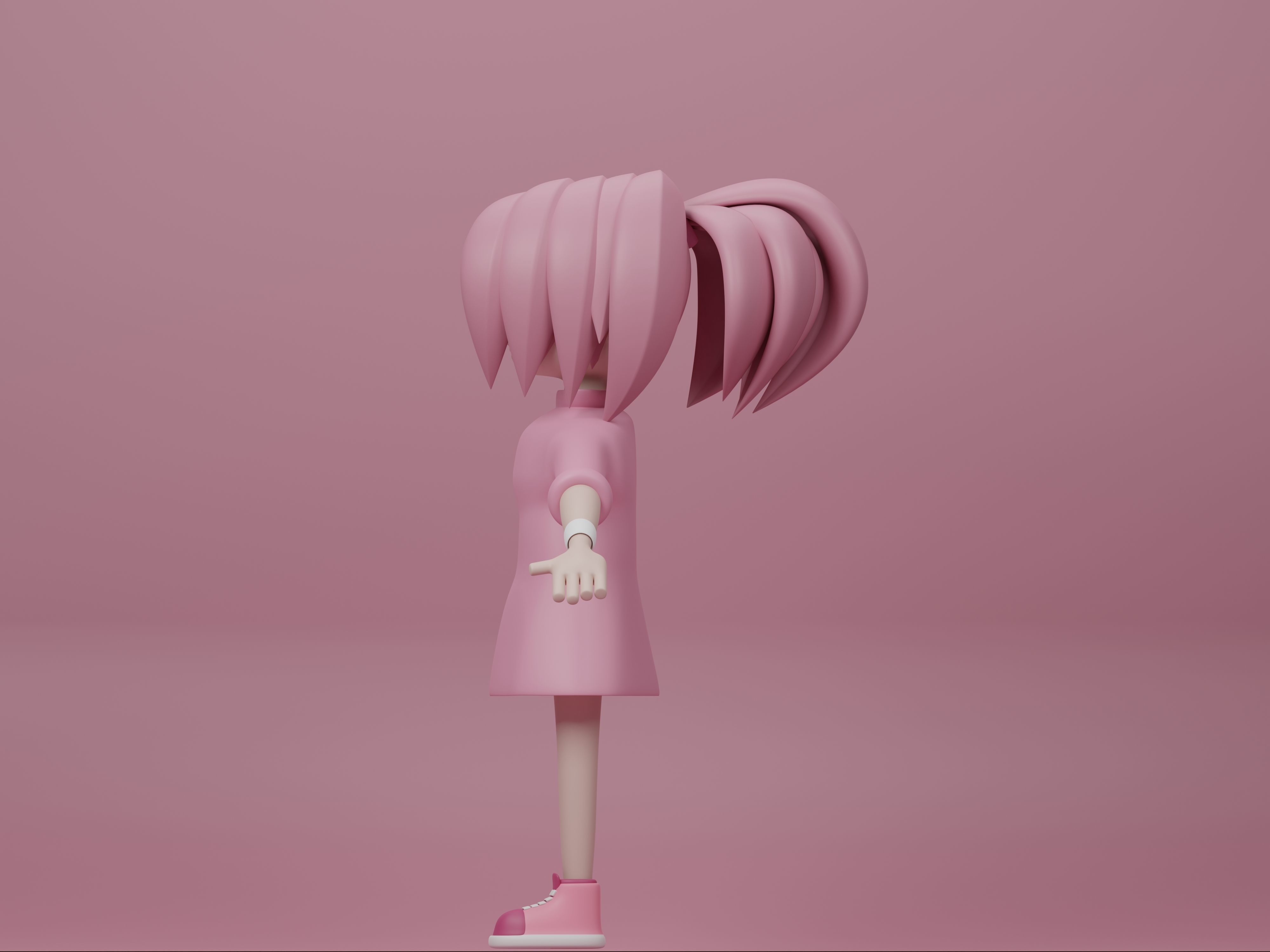 female cartoon characters base mesh Low-poly 3D model_3