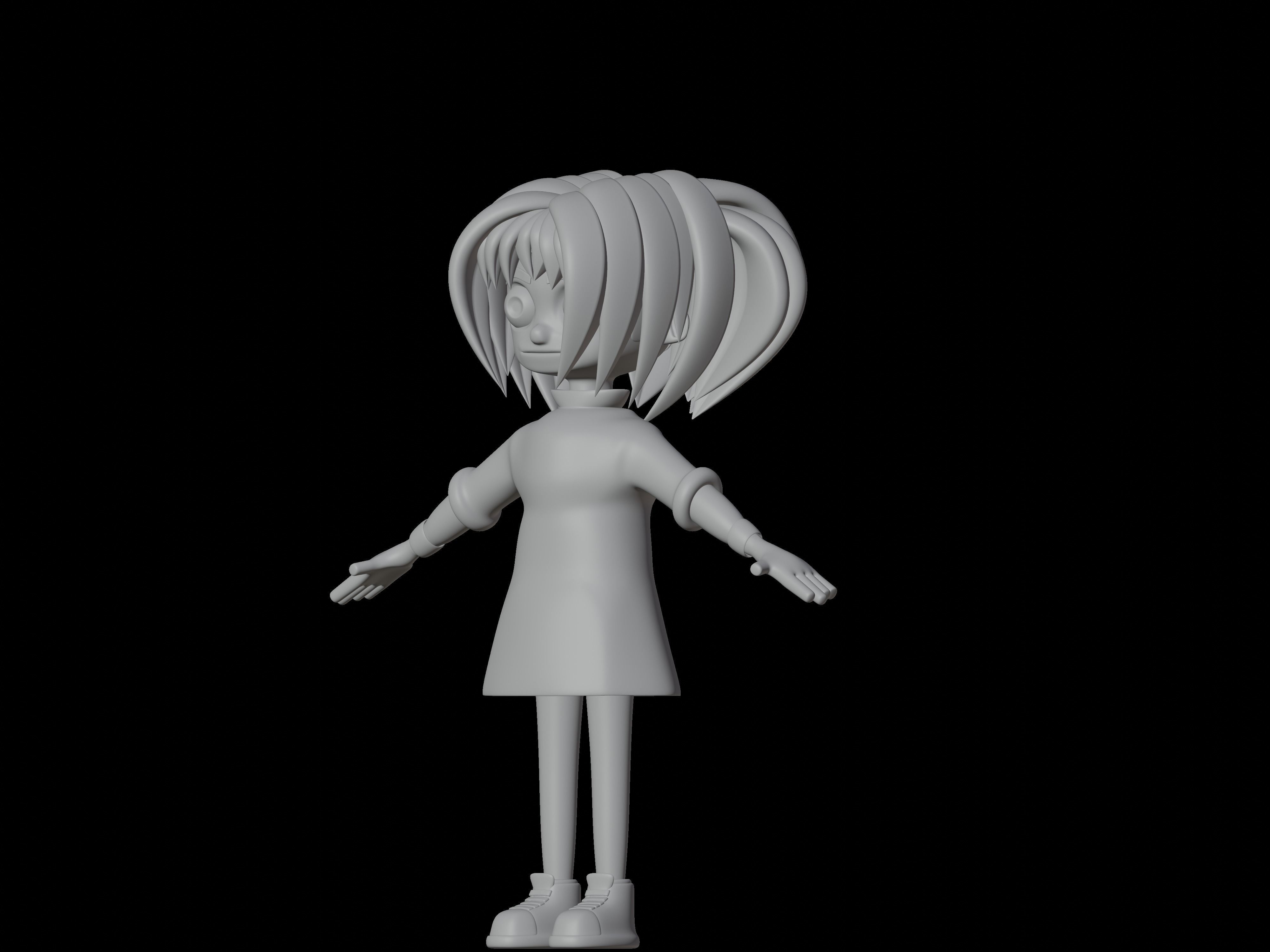 female cartoon characters base mesh Low-poly 3D model_14