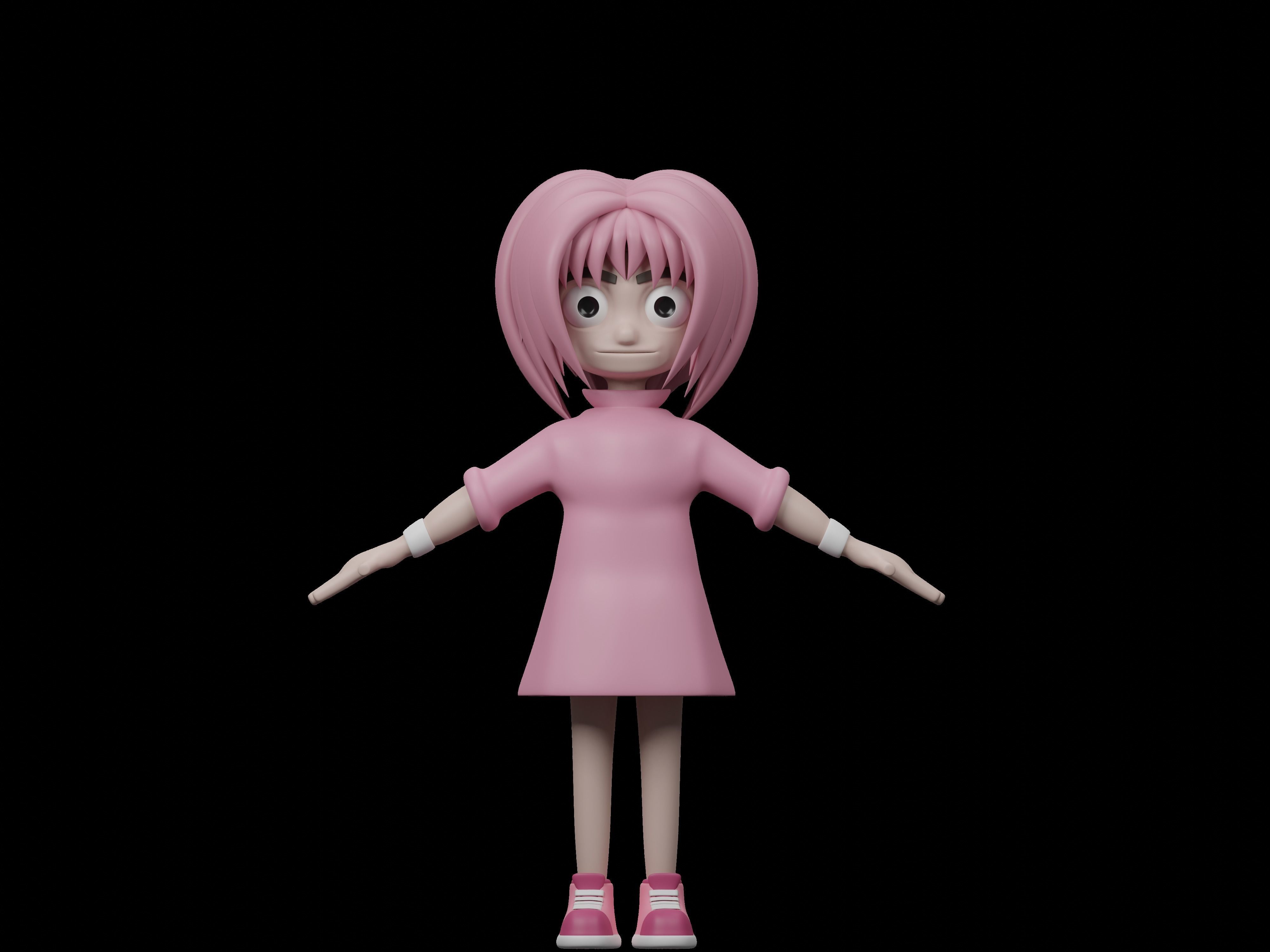 female cartoon characters base mesh Low-poly 3D model_11
