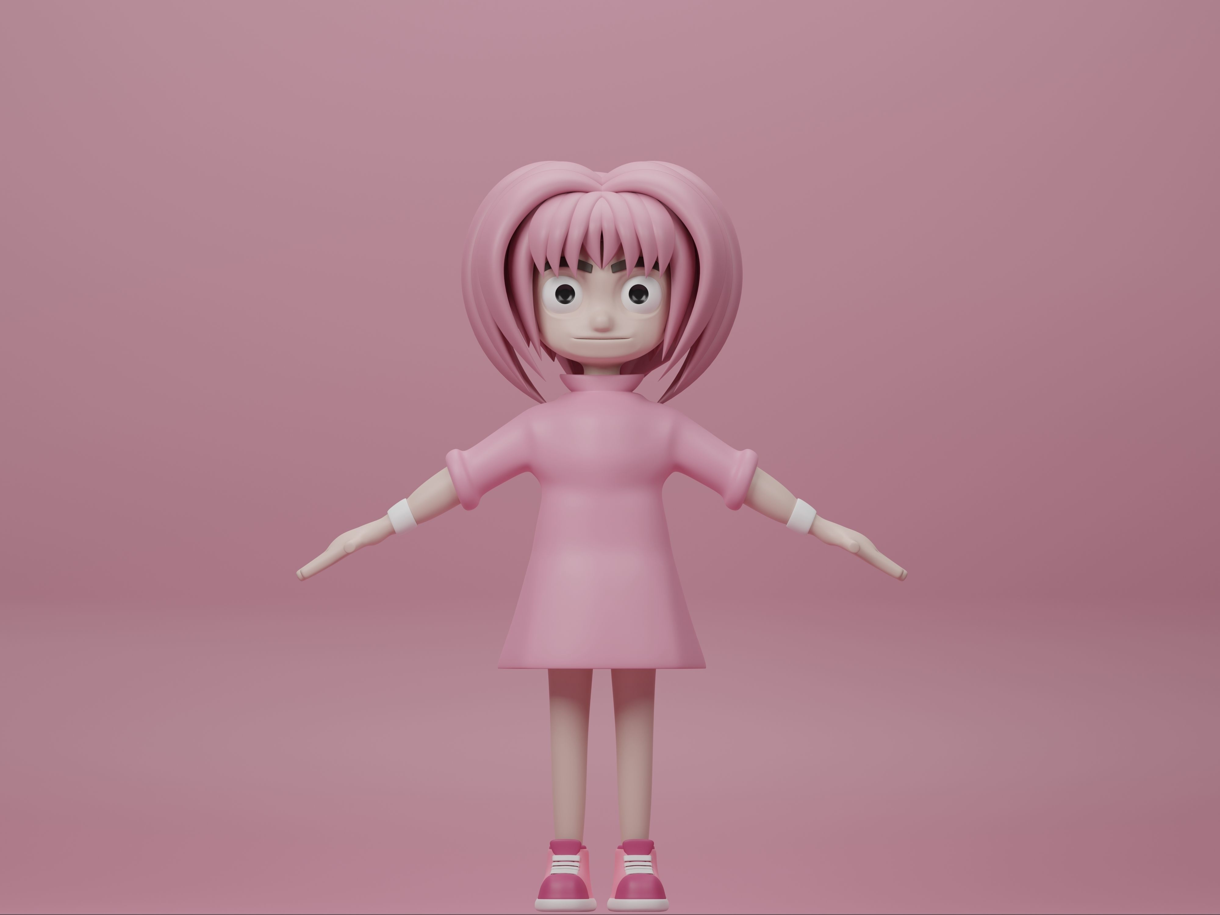 female cartoon characters base mesh Low-poly 3D model_1