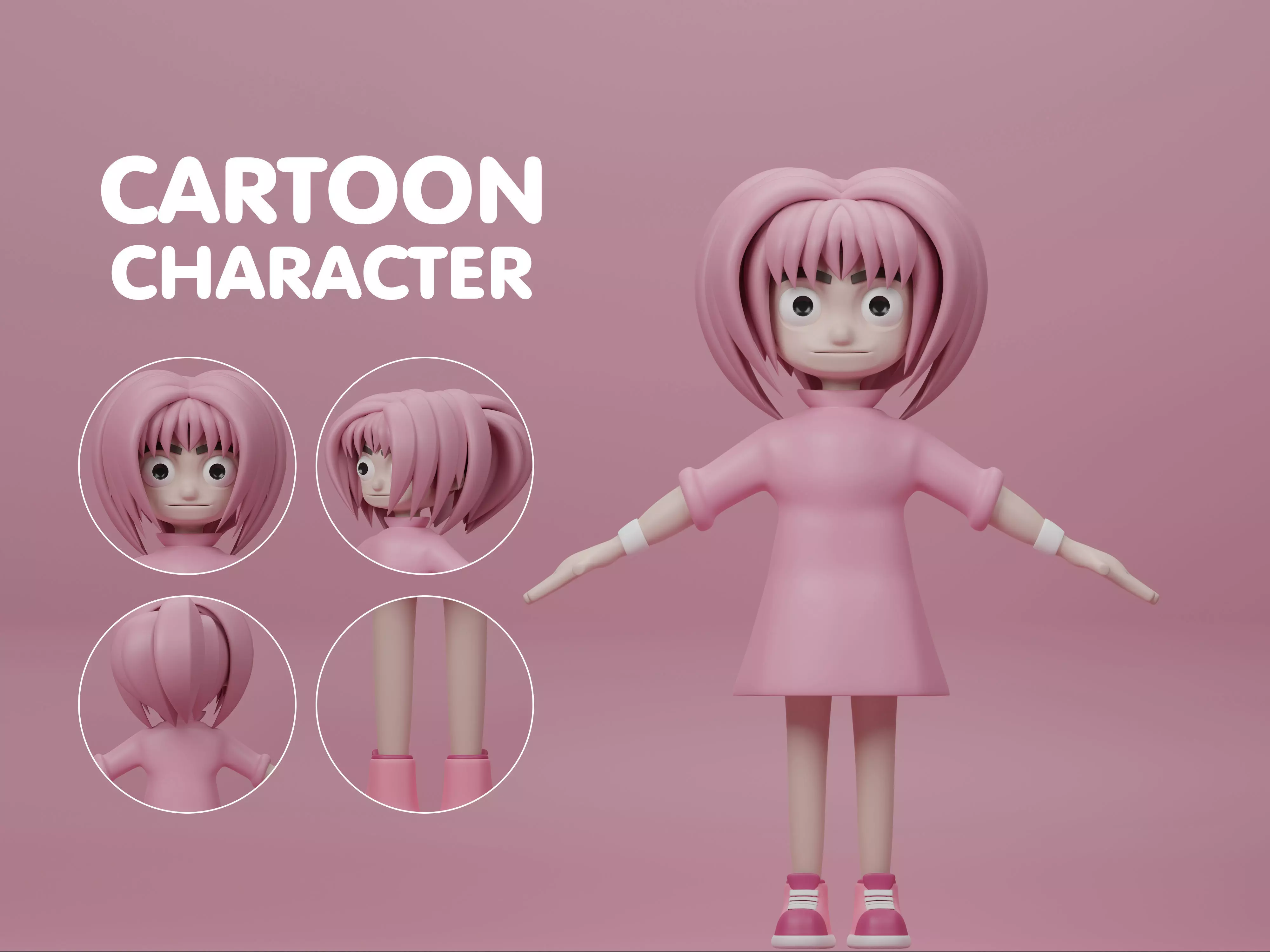 female cartoon characters base mesh Low-poly 3D model_0