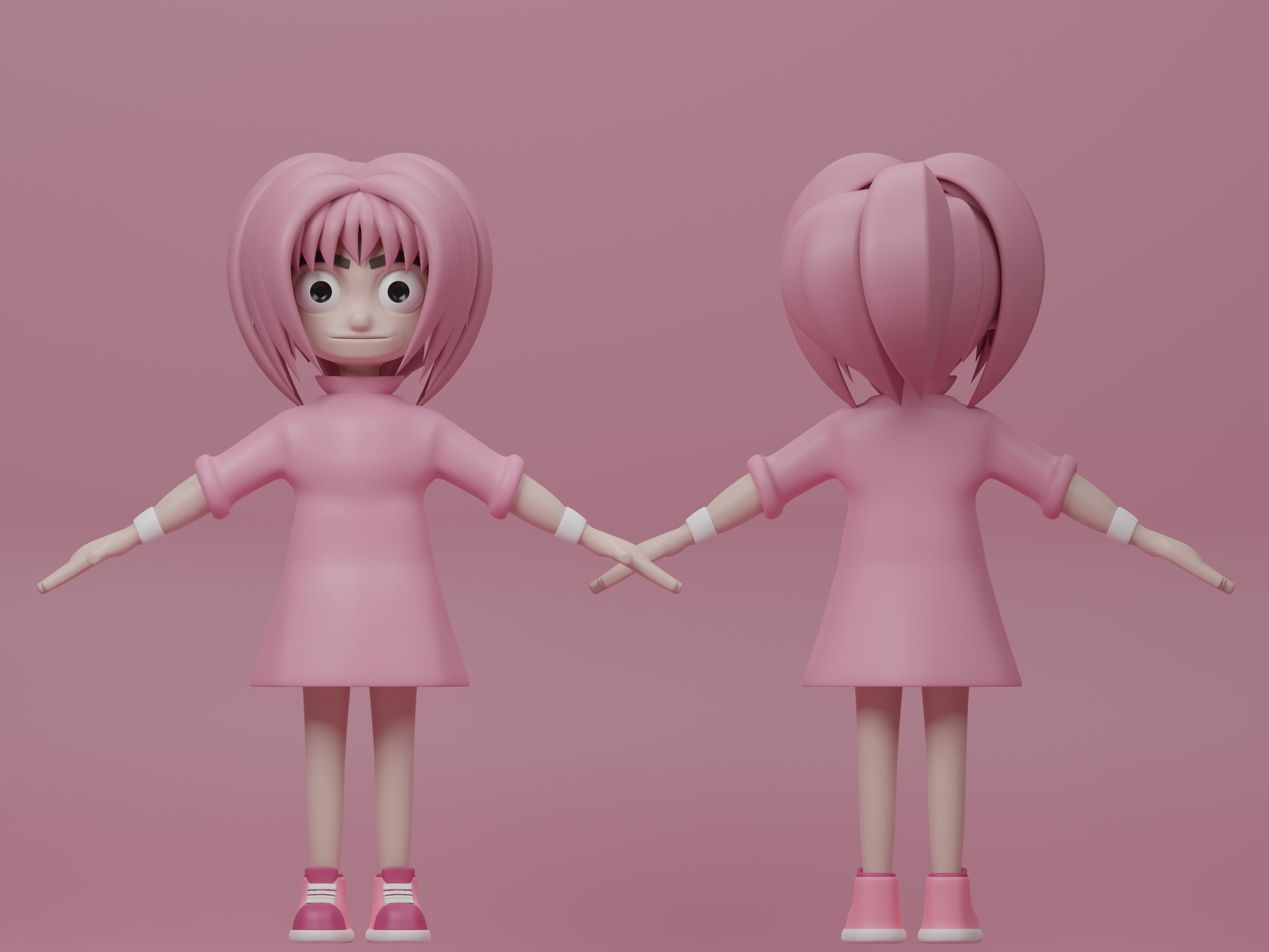 female cartoon characters base mesh Low-poly 3D model_10