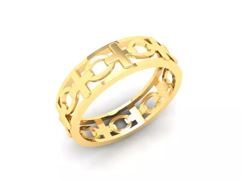 Gold Openwork Band Ring with Geometric Pattern 520 3D print model