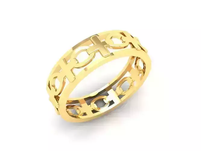Gold Openwork Band Ring with Geometric Pattern 520