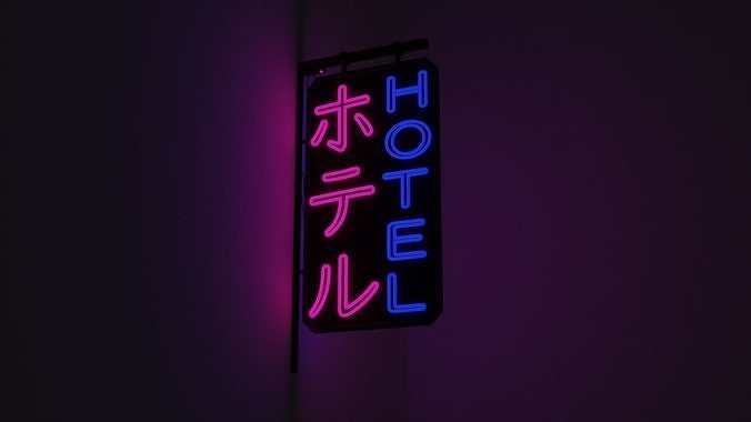 Cyberpunk Style Neon Sign with Japanese - Hotel Low-poly 3D model