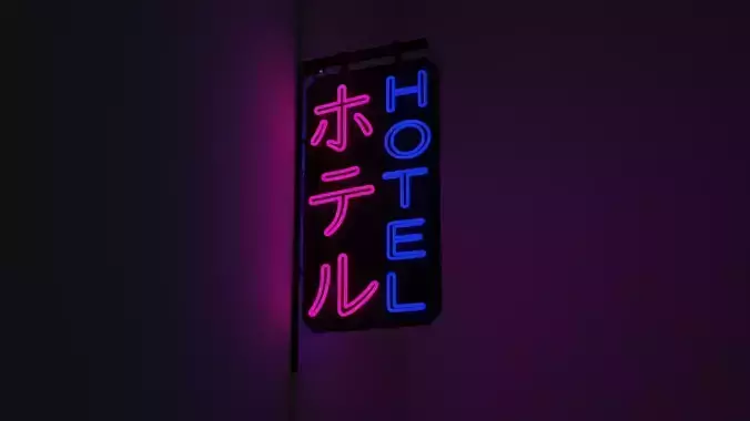 Cyberpunk Style Neon Sign with Japanese - Hotel Low-poly 3D model