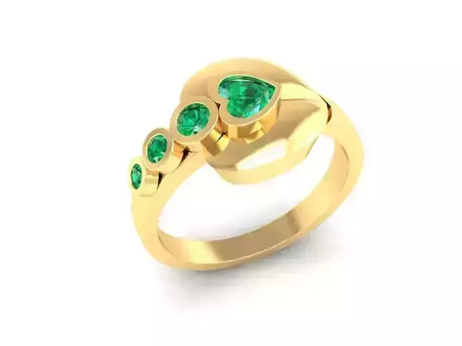 Modern Asymmetrical Gemstone Women Ring 3D Model  551