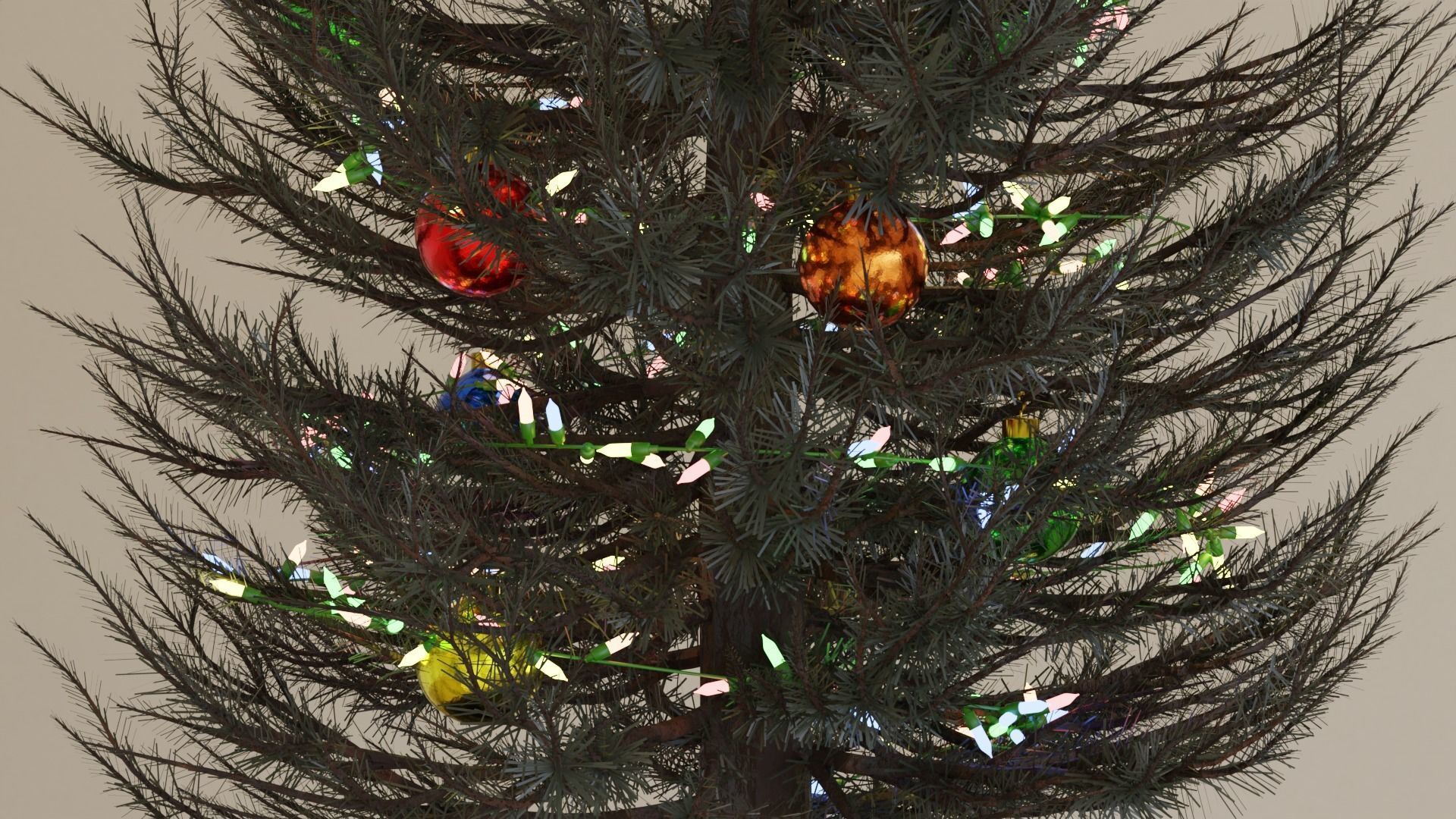 Christmas tree with Ornament and String Light 3D model_3