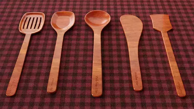 Set Of Wooden Spoon 3D model