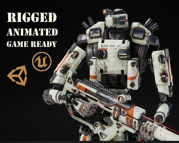 Etasphera85 robot holding gun Low-poly 3D model