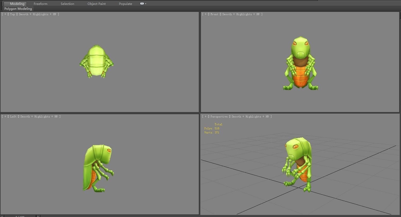 Cartoon grasshopper Low-poly 3D model_4