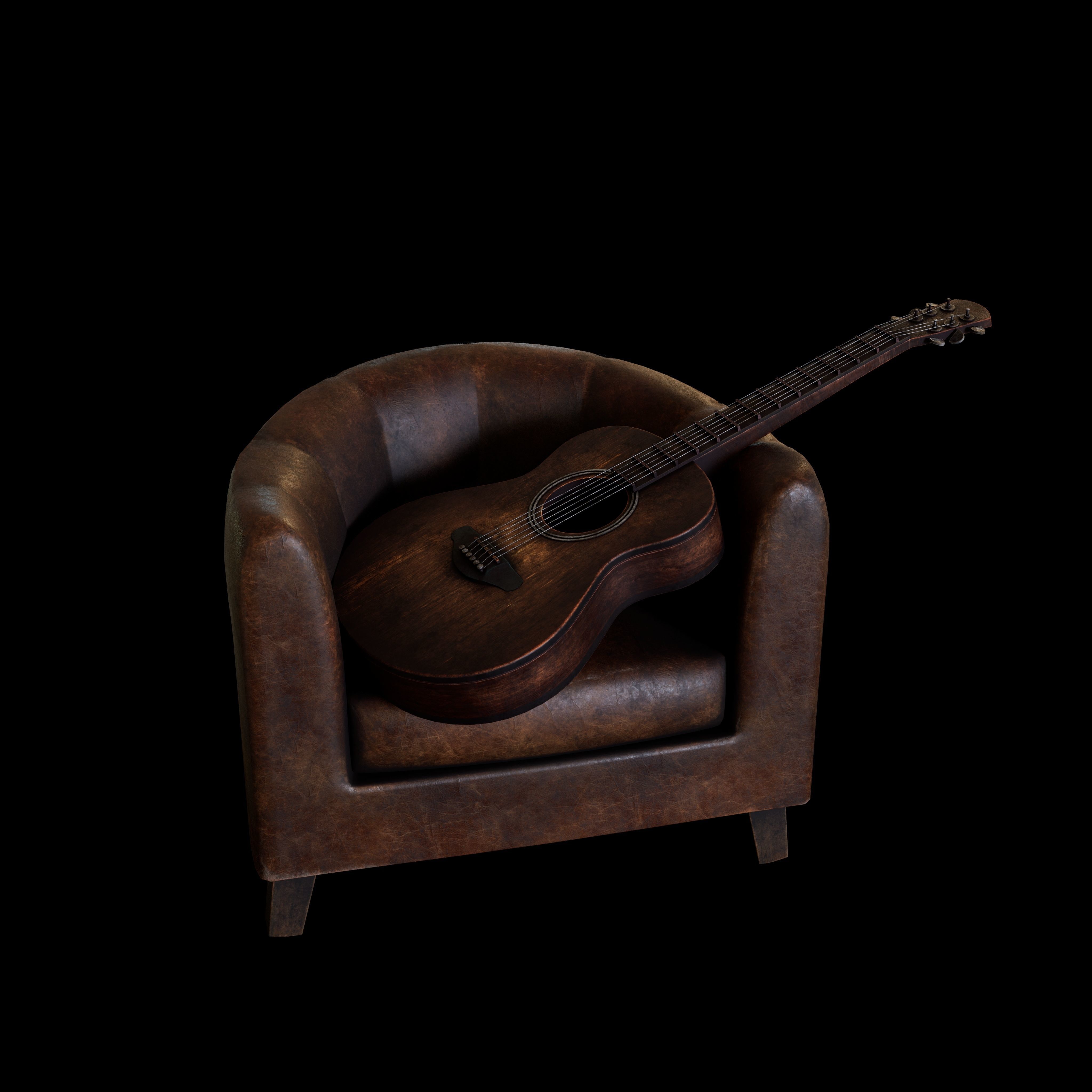 Guitar and chair Textured Model 3D model_22