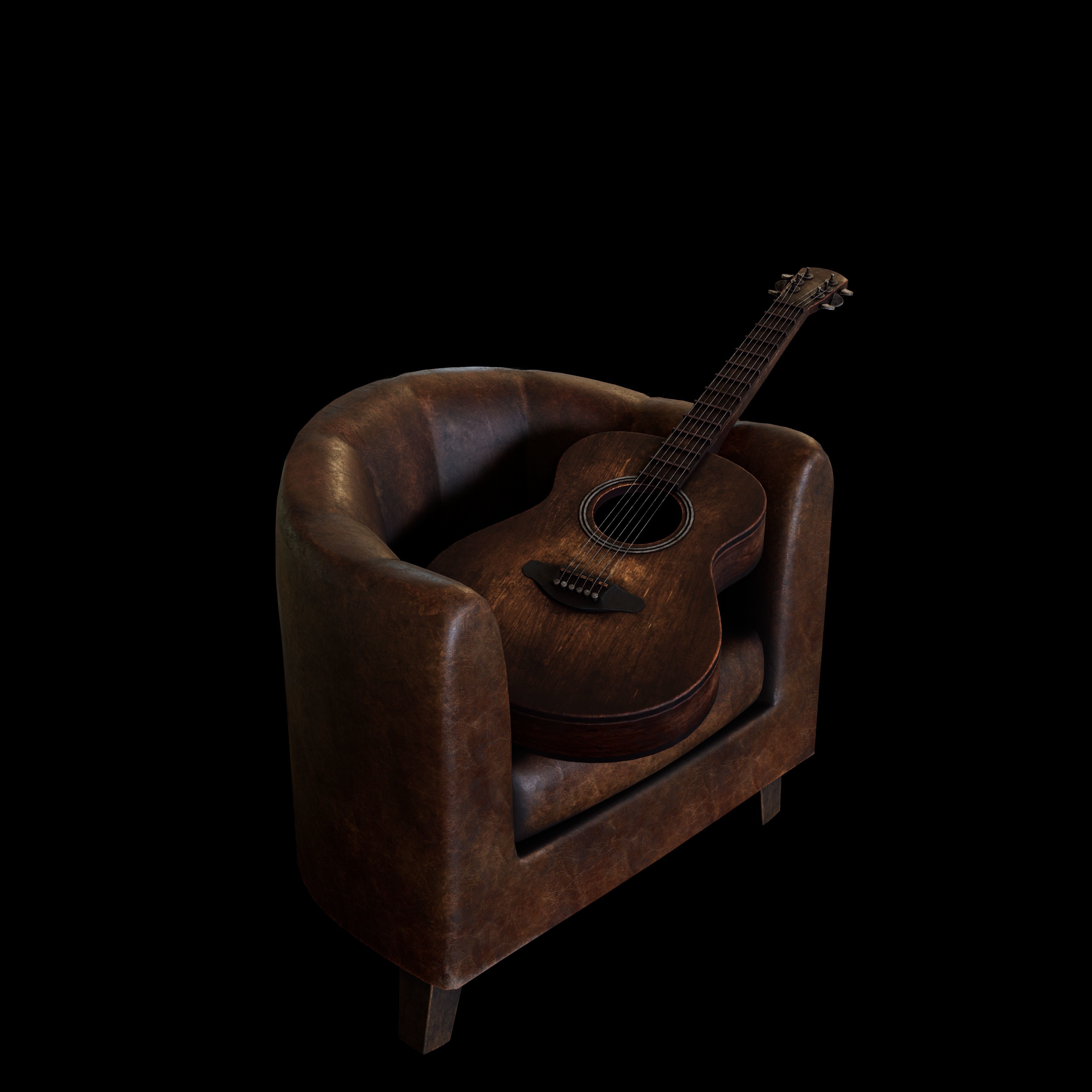 Guitar and chair Textured Model 3D model_29