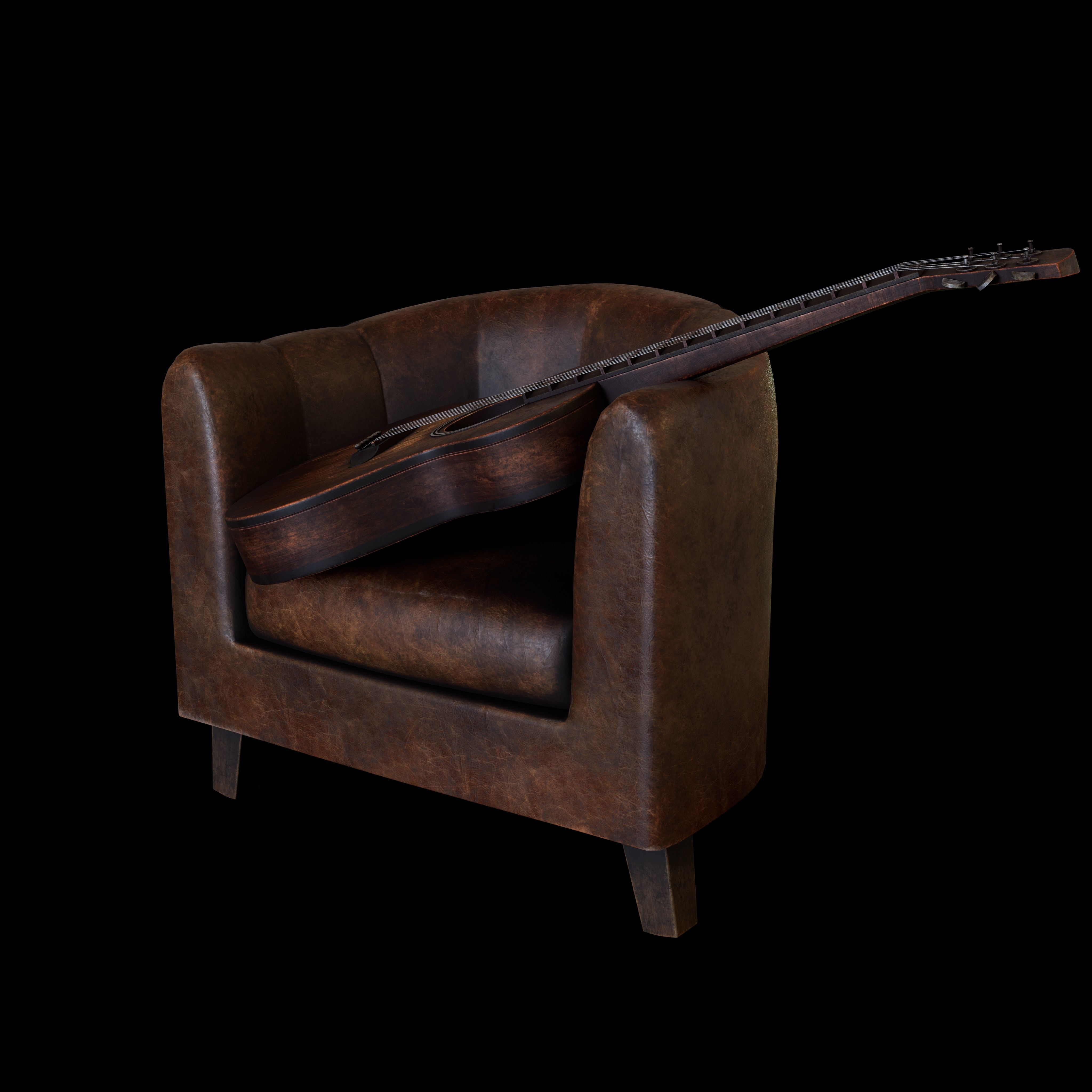 Guitar and chair Textured Model 3D model_6