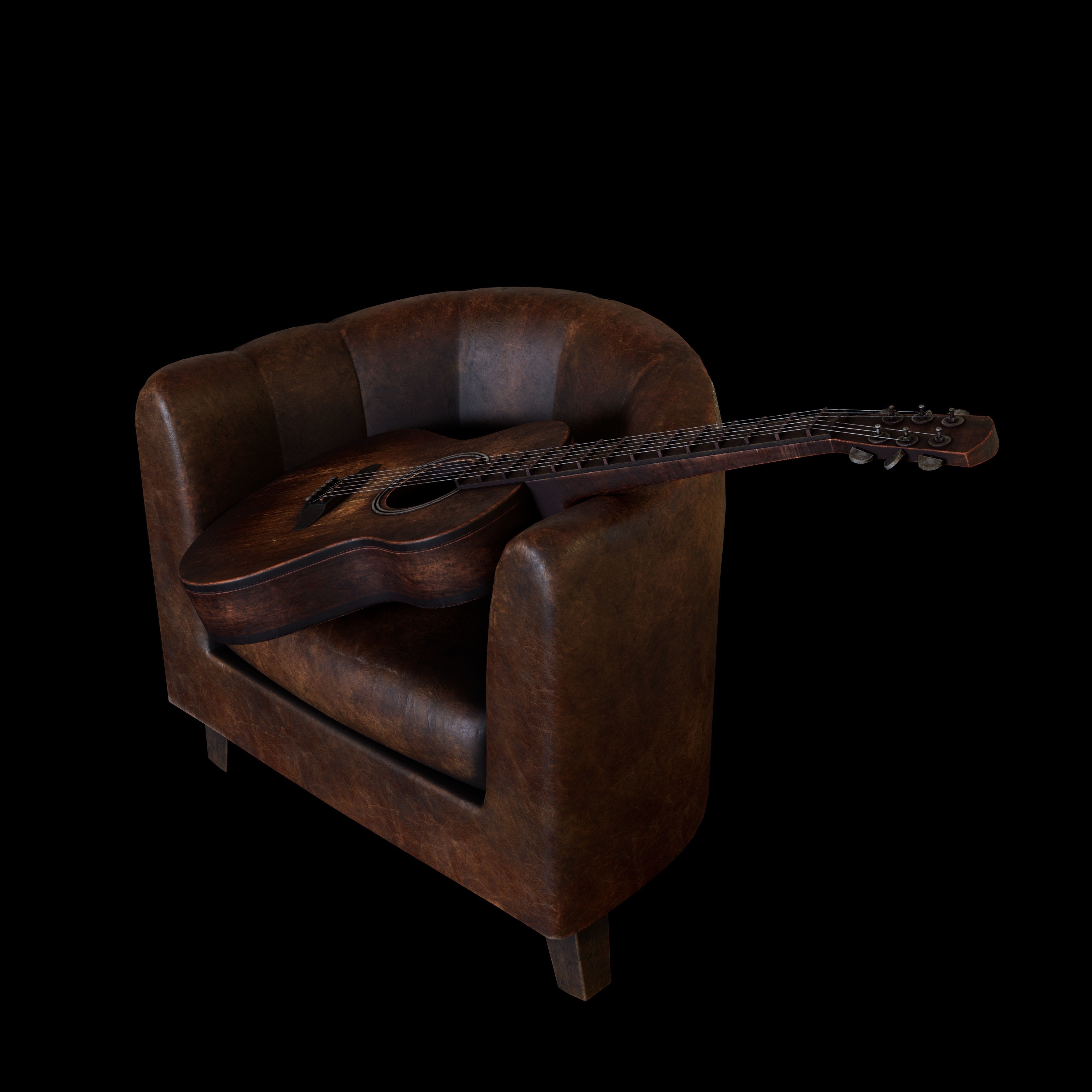 Guitar and chair Textured Model 3D model_27