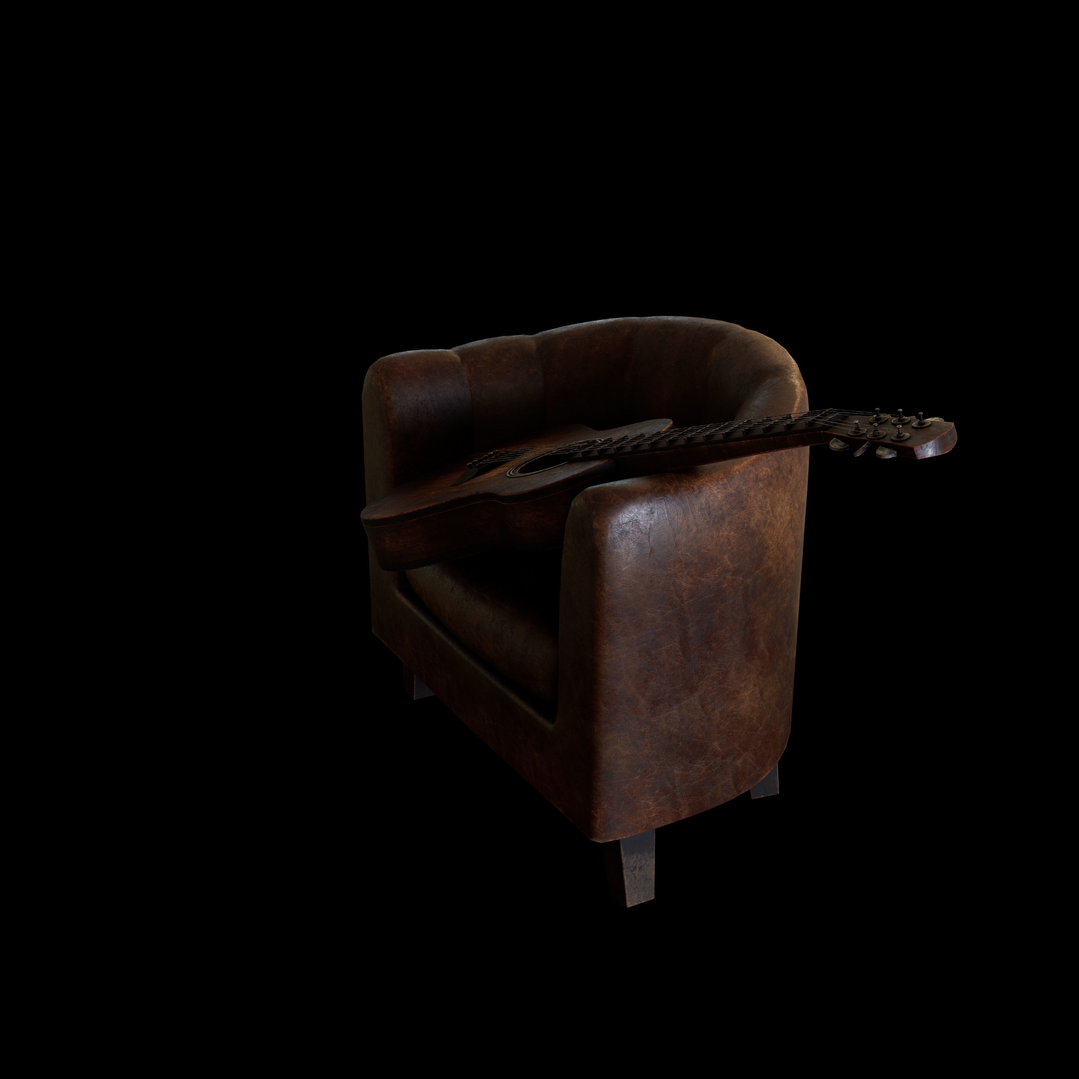 Guitar and chair Textured Model 3D model_2