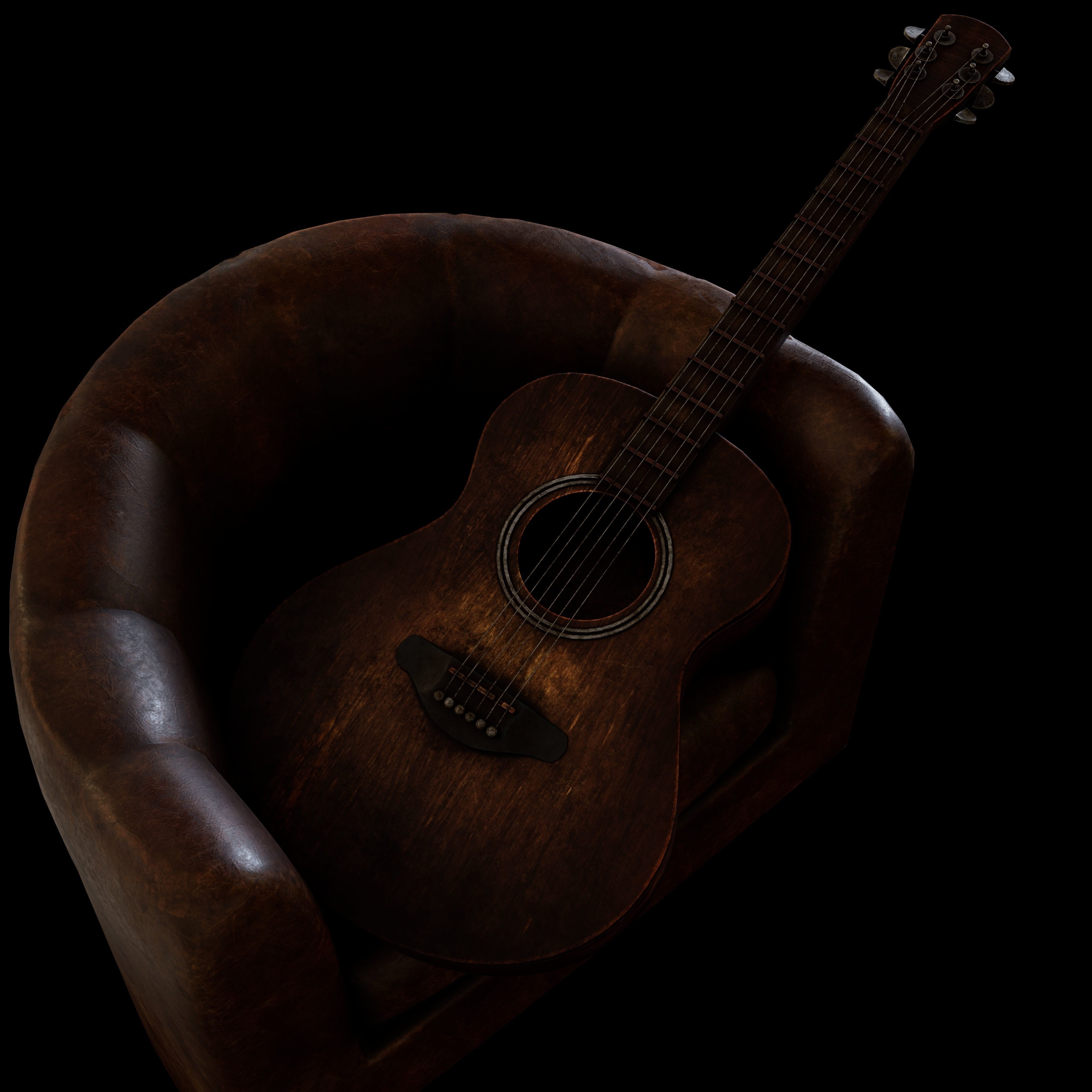 Guitar and chair Textured Model 3D model_24