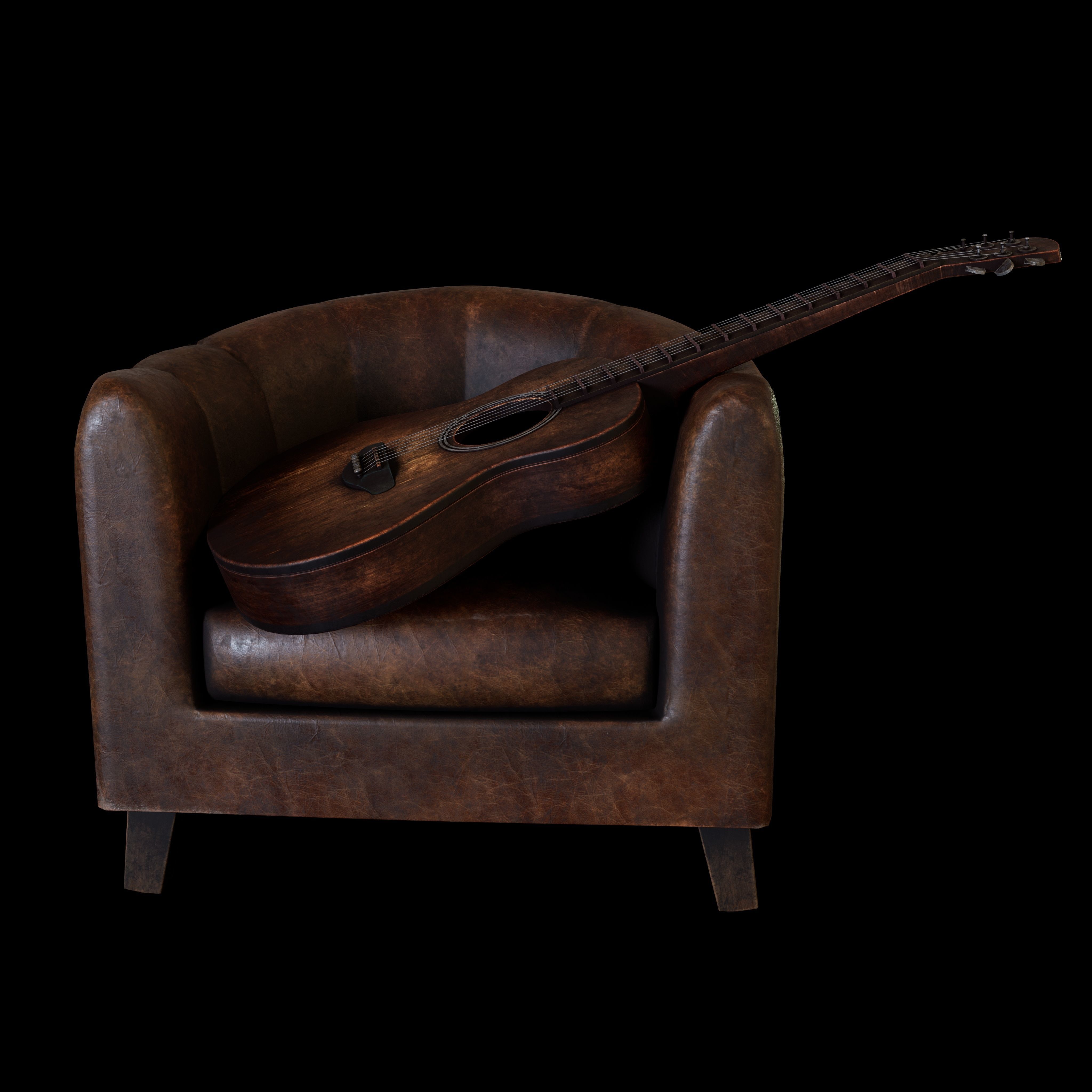 Guitar and chair Textured Model 3D model_11