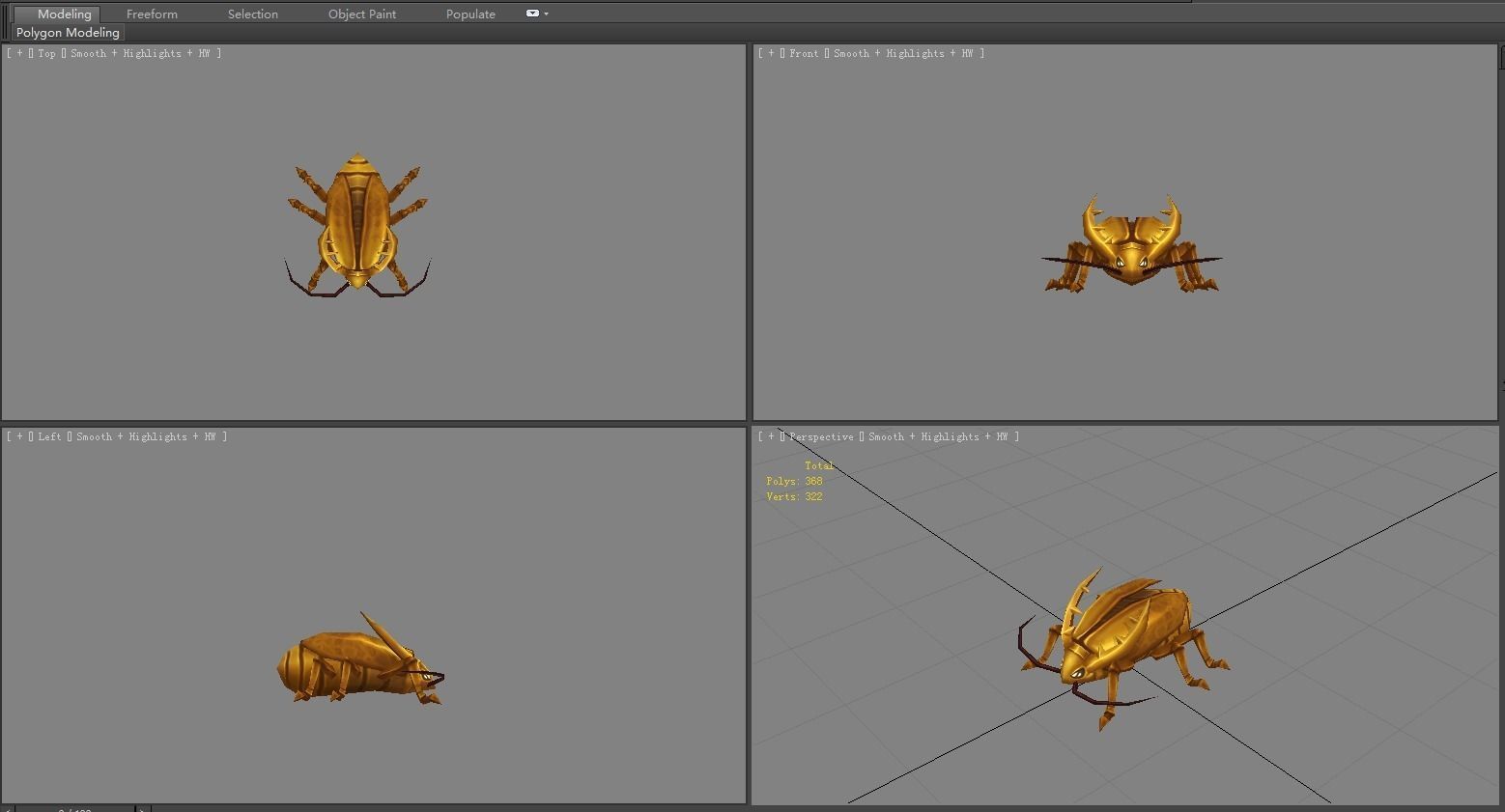 Cartoon golden beetle  Low-poly 3D model_3