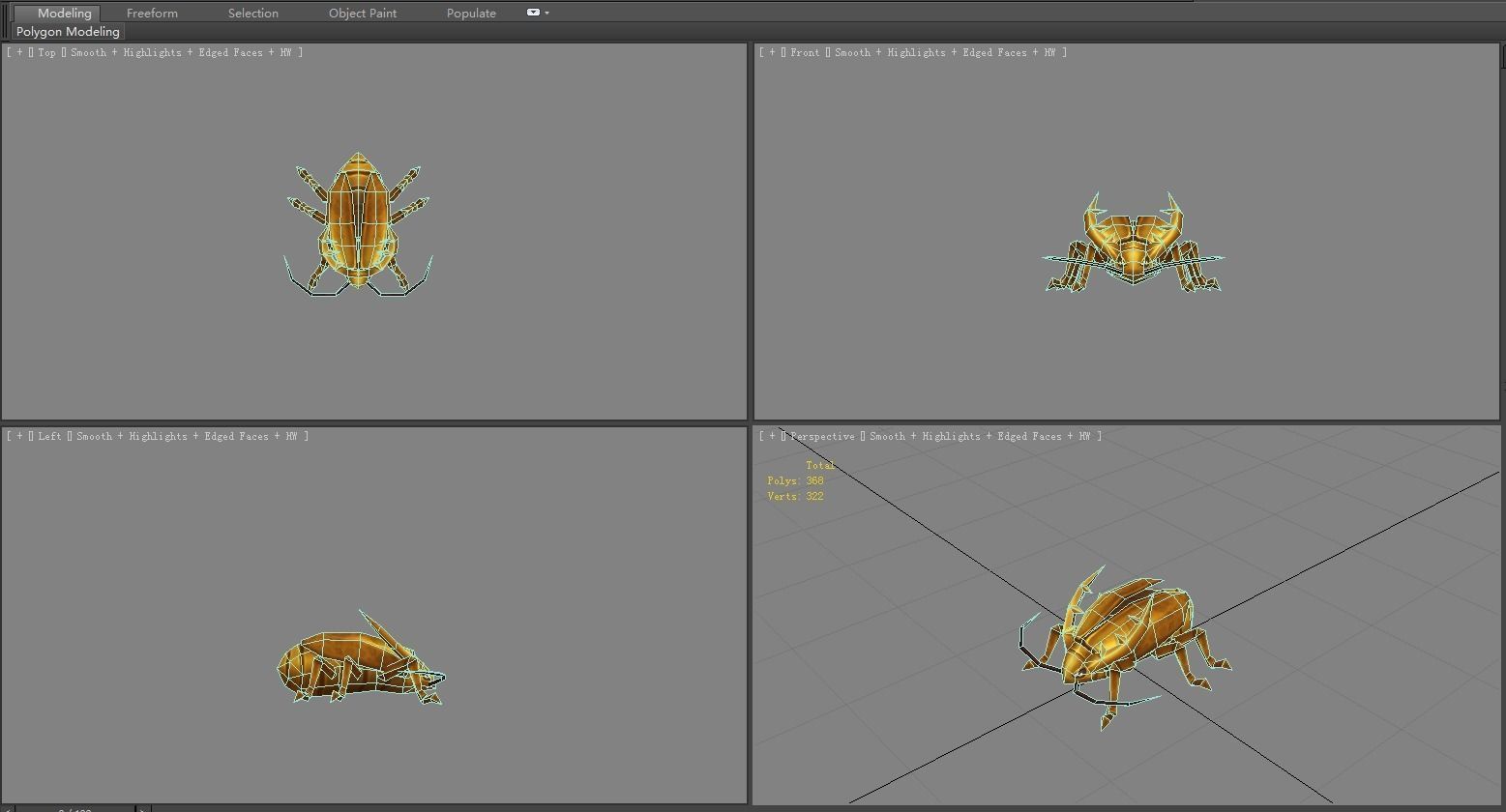 Cartoon golden beetle  Low-poly 3D model_4