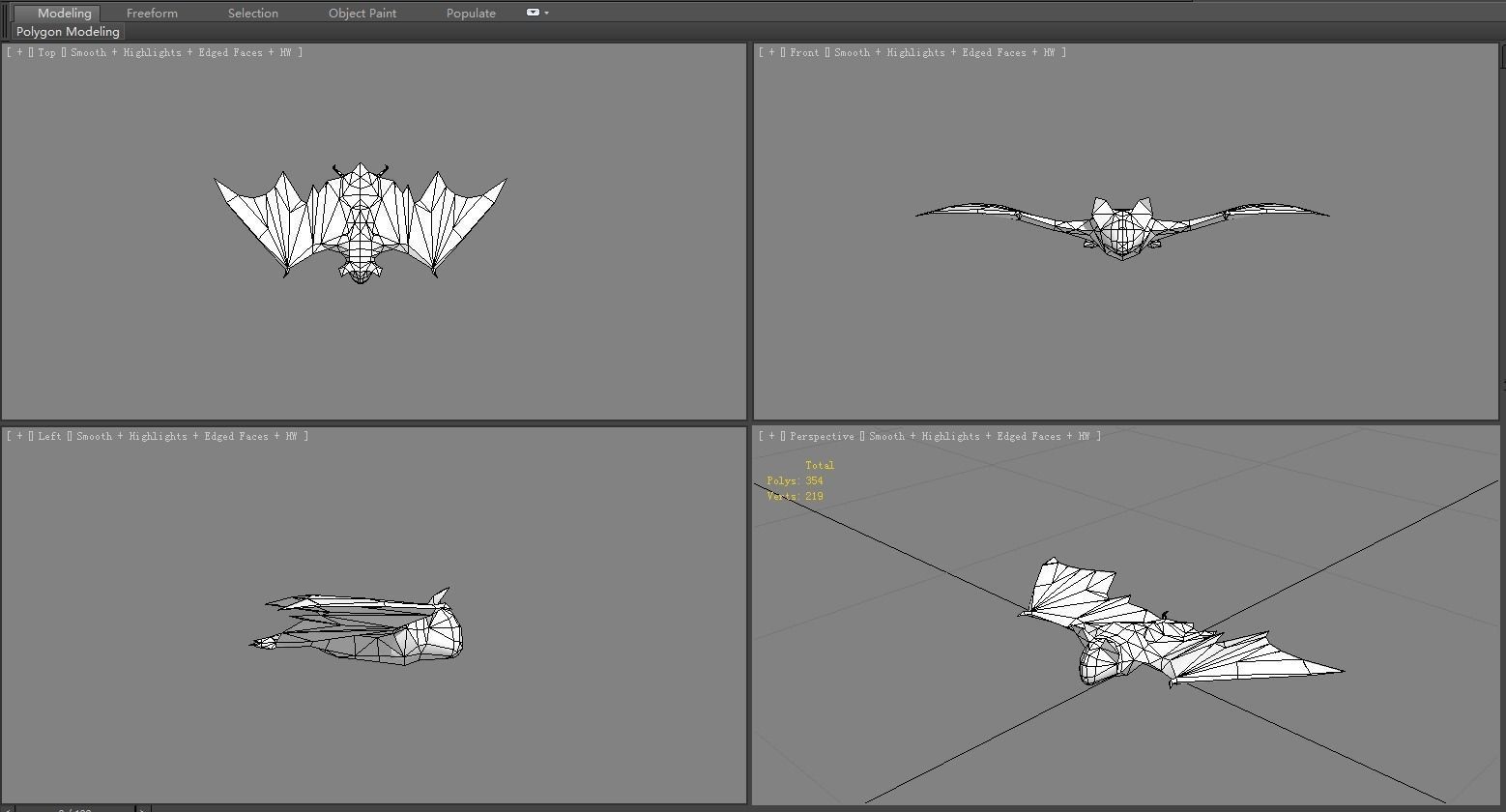Cartoon bat Low-poly 3D model_6