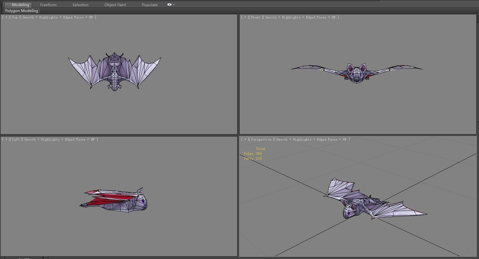 Cartoon bat Low-poly 3D model_5