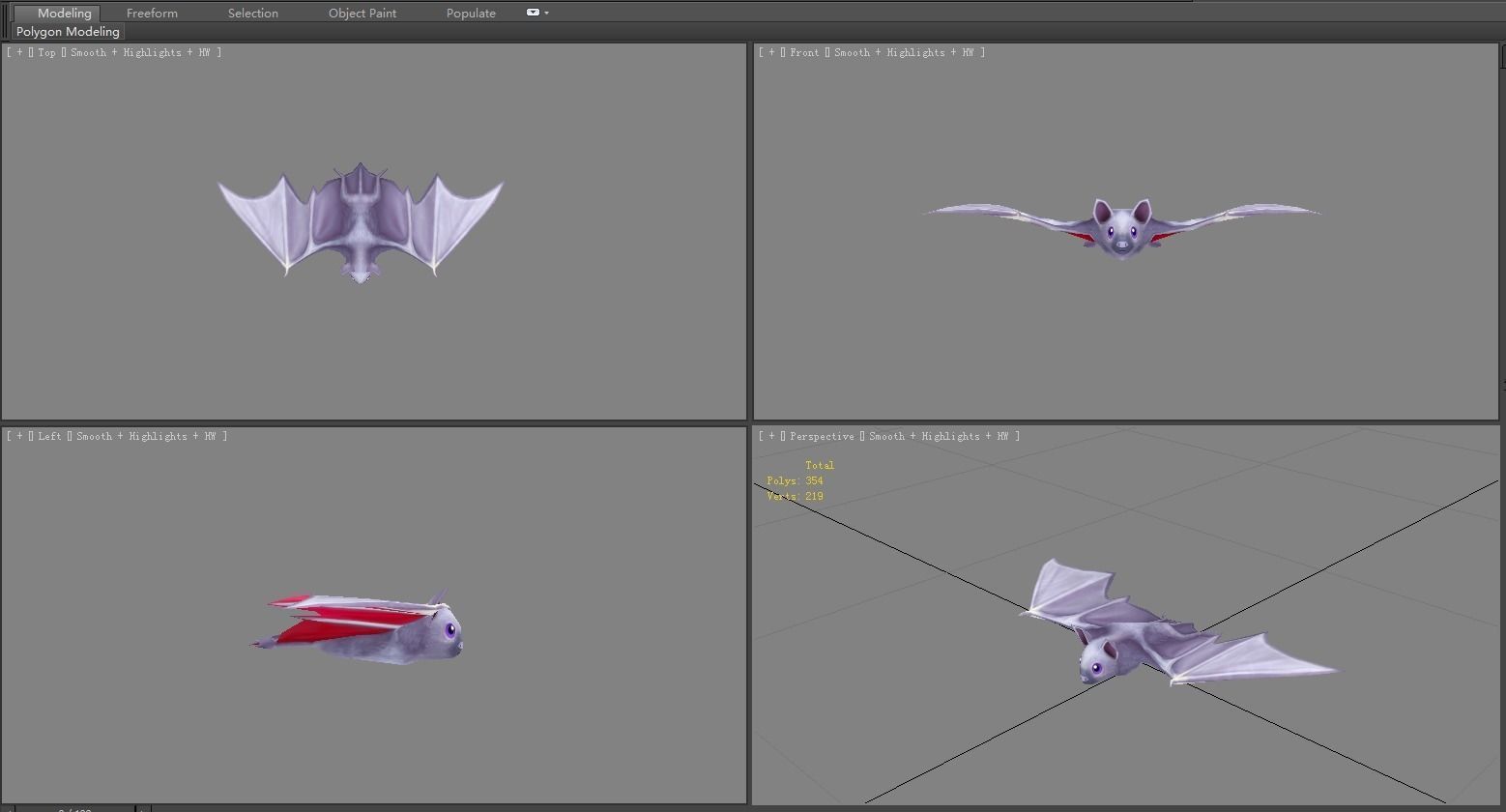 Cartoon bat Low-poly 3D model_4