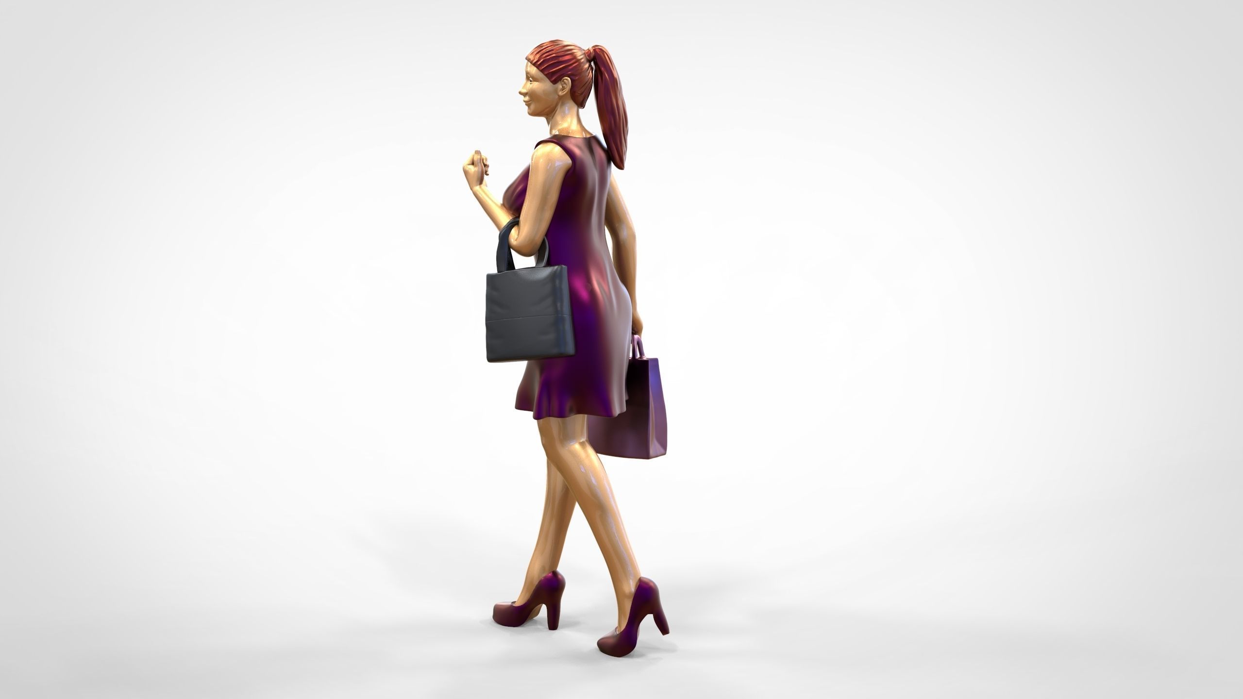N2 Woman in shopping with shopping bags 3D print model_1
