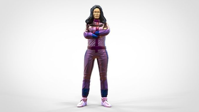 N5 Woman Race Driver Standing 3D print model 2