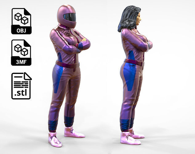 N5 Woman Race Driver Standing 3D print model